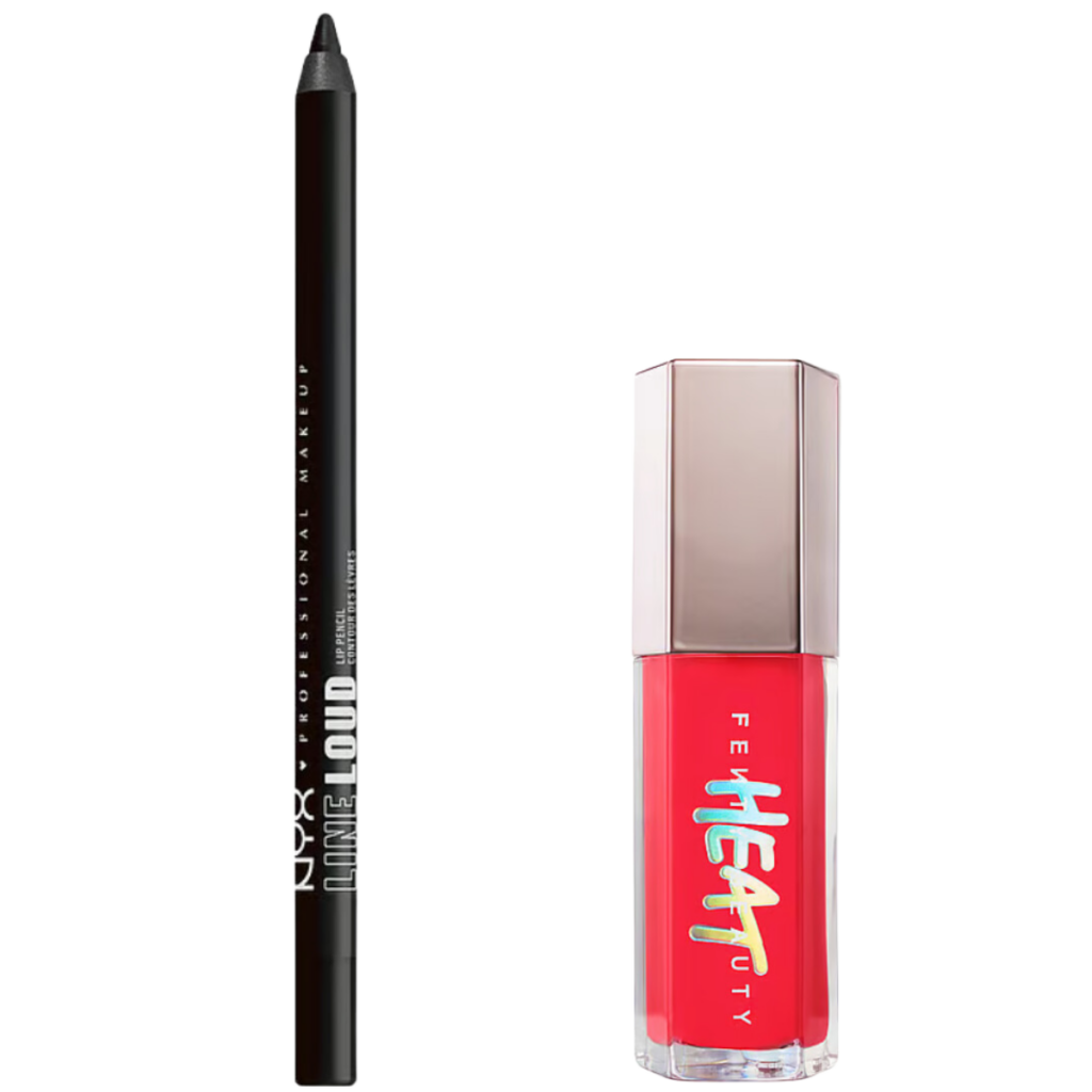 NYX PROFESSIONAL MAKEUP Line Loud Lip Pencil “18 Evil Genius” FENTY BEAUTY
Gloss Bomb Heat Universal Lip Luminizer 
+ Plumper “Hot Cherry”